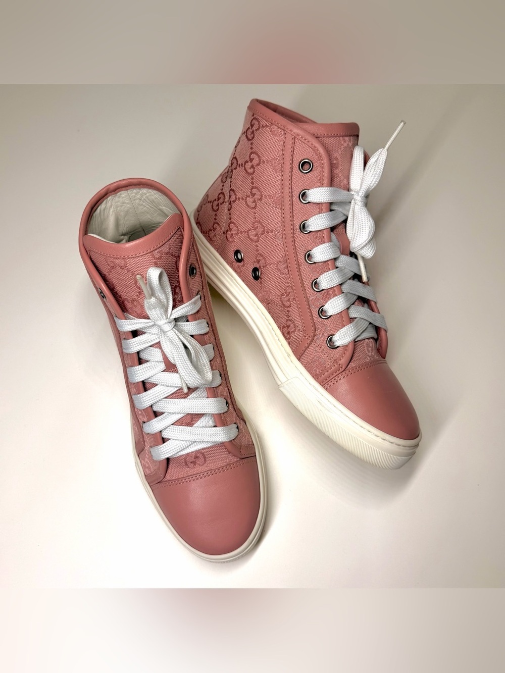 Gucci Women's GG High "Logo Print - Soft Pink" Sneakers Size- 36 - Picture 9 of 13